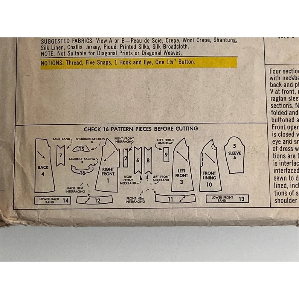 1967 Pauline Trigere McCalls N.Y. Designers Pattern Cut Complete Size 14 Bust 34